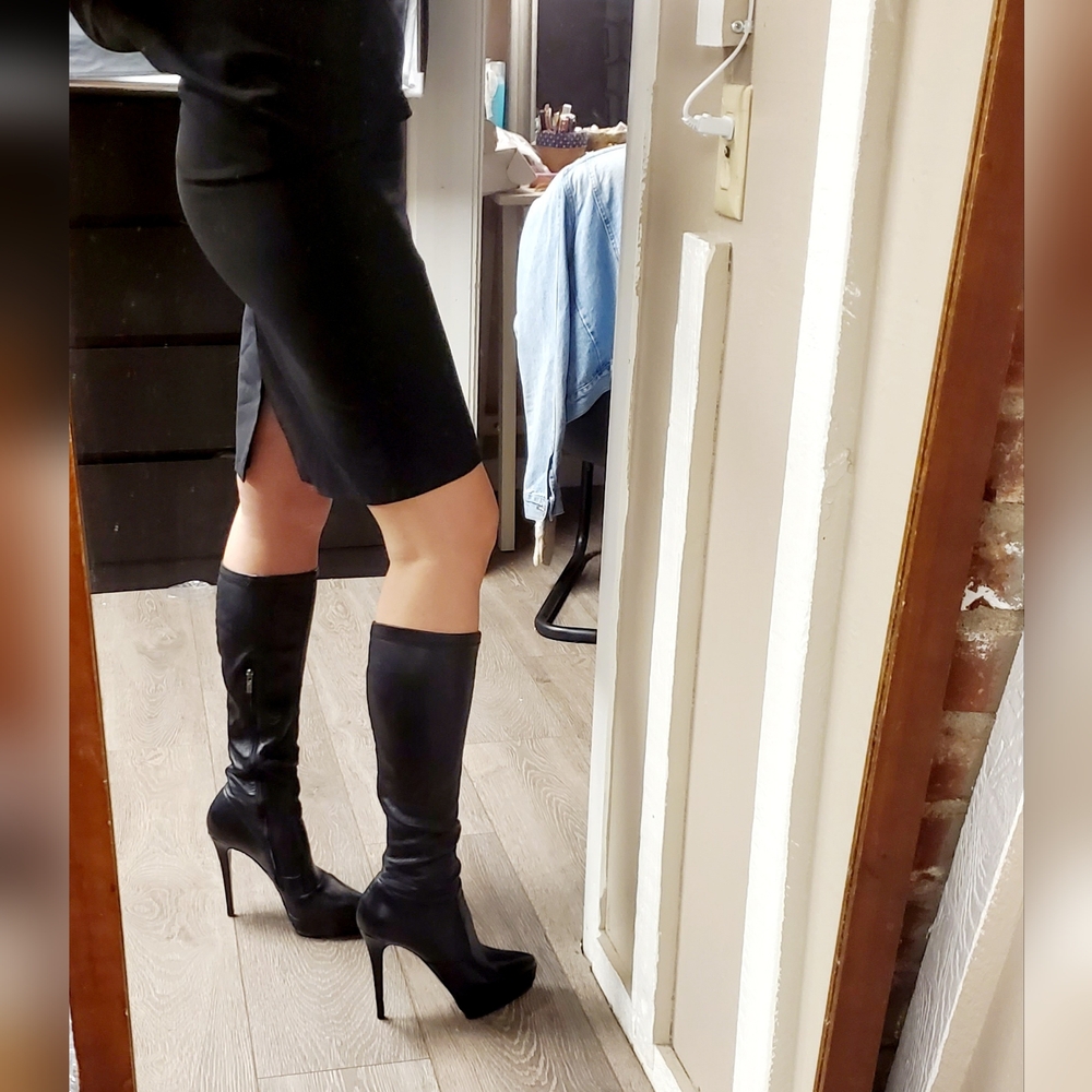 Le Silla knee high platform black leather boots 39